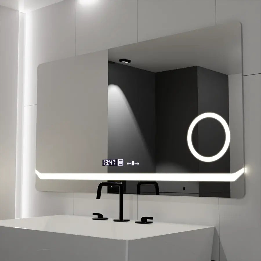 Oglinda LED Rectangulara, 80x60cm, Definition MotionGlow Marcello, Sistem Dezaburire, Ceas & Termometru, Lupa Cosmetica, Dimabila [1]