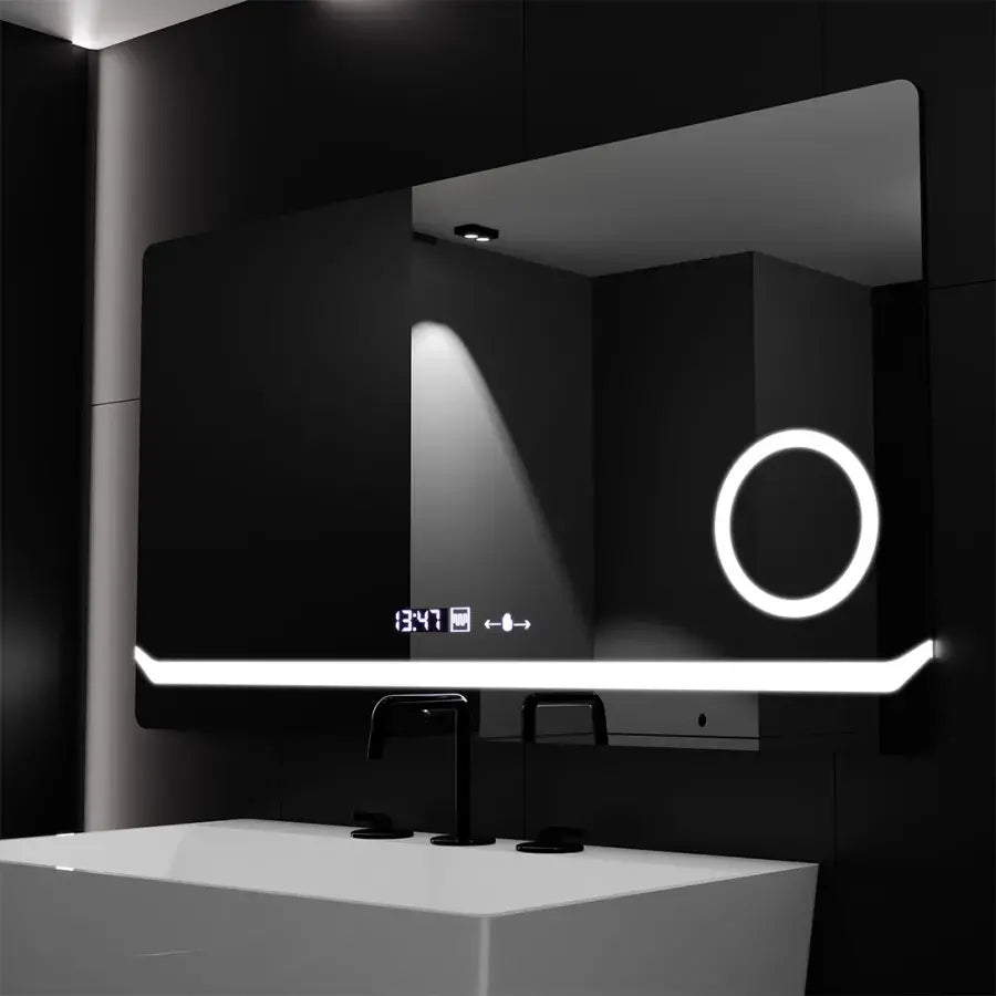 Oglinda LED Rectangulara, 80x60cm, Definition MotionGlow Marcello, Sistem Dezaburire, Ceas & Termometru, Lupa Cosmetica, Dimabila [4]