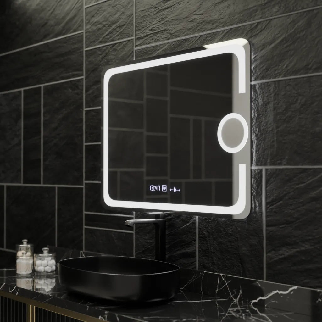 Oglinda LED Rectangulara, 80x60cm, Eclat MotionGlow Marcello, Sistem Dezaburire, Ceas & Termometru, Lupa Cosmetica, Dimabila [1]