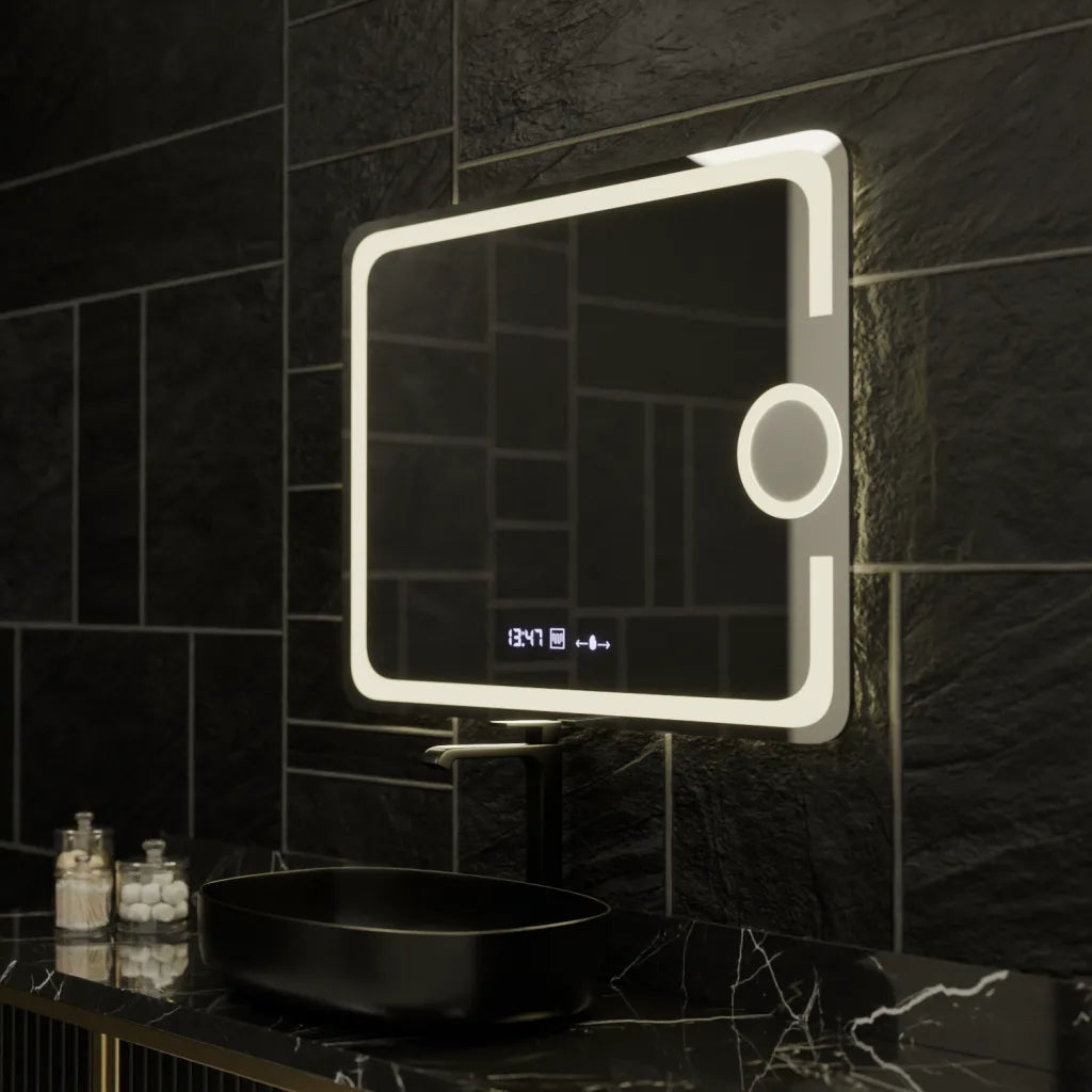 Oglinda LED Rectangulara, 80x60cm, Eclat MotionGlow Marcello, Sistem Dezaburire, Ceas & Termometru, Lupa Cosmetica, Dimabila [4]