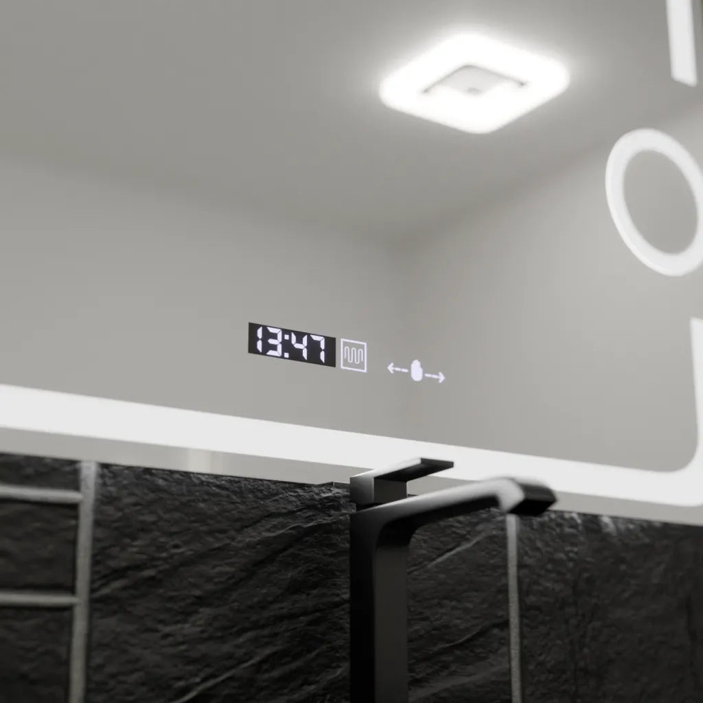 Oglinda LED Rectangulara, 80x60cm, Eclat MotionGlow Marcello, Sistem Dezaburire, Ceas & Termometru, Lupa Cosmetica, Dimabila [2]