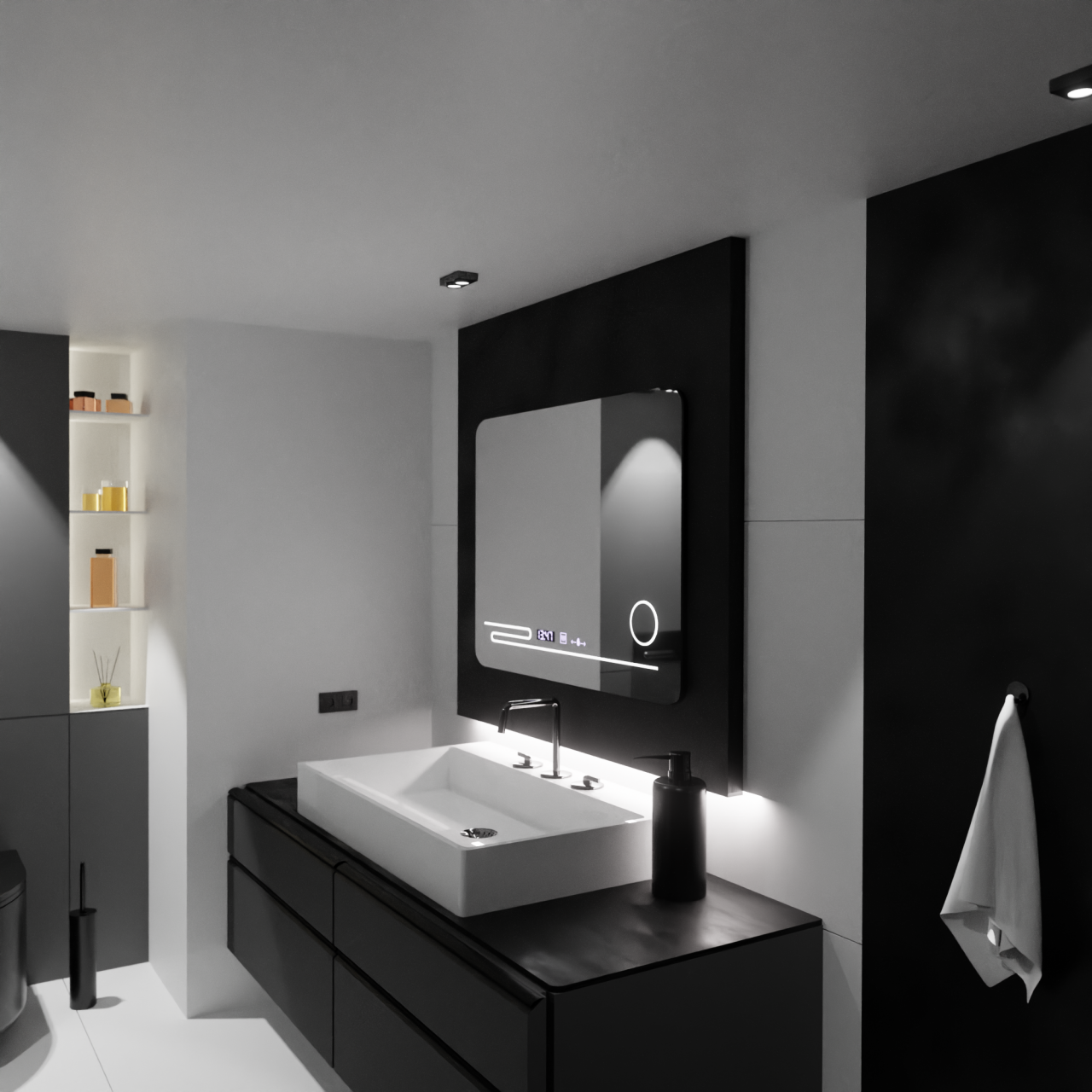 Oglinda LED Rectangulara, 80x60cm, Harmonie MotionGlow Marcello, Sistem Dezaburire, Termometru si Ceas, Lupa Cosmetica, Dimabila [1]