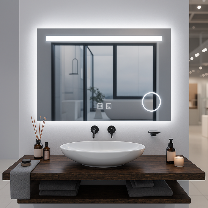 Oglinda LED baie 80x60 cm cu control touch, claritate fara abur si lumina rece [8]