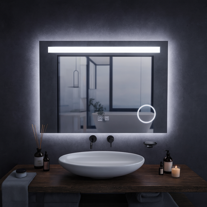 Oglinda LED baie 80x60 cm cu control touch, claritate fara abur si lumina rece [9]