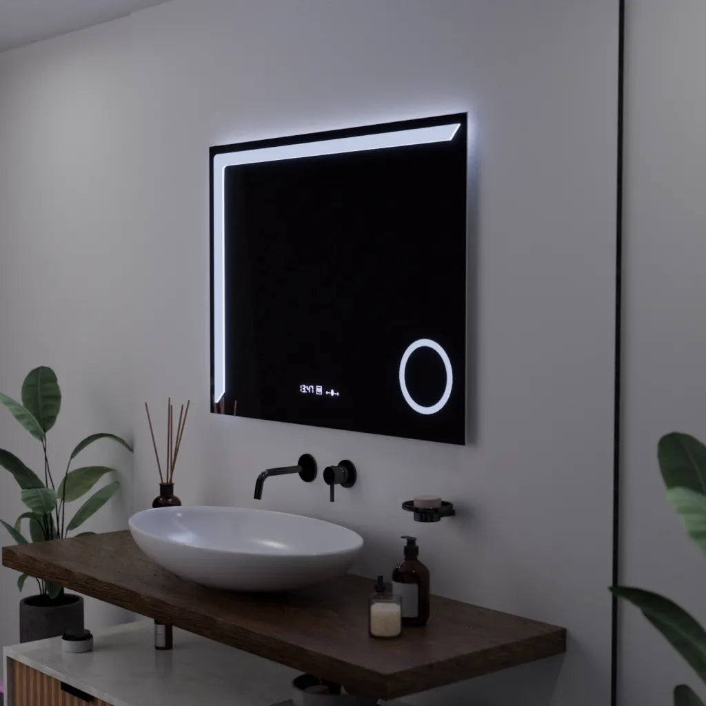 Oglinda LED Rectangulara, 80x60cm, Precision MotionGlow Marcello, Sistem Dezaburire, Ceas & Termometru, Lupa Cosmetica, Dimabila [4]
