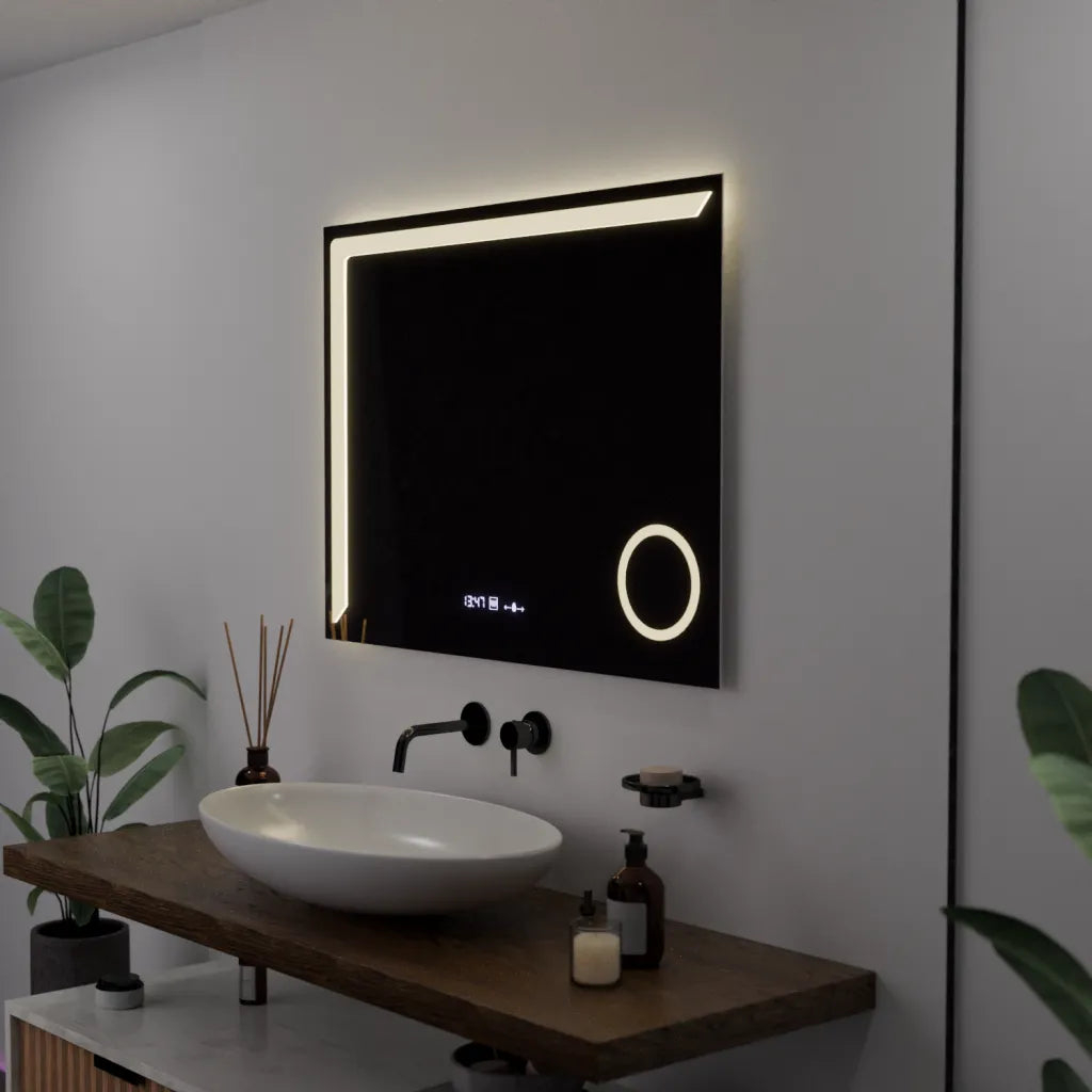 Oglinda LED Rectangulara, 80x60cm, Precision MotionGlow Marcello, Sistem Dezaburire, Ceas & Termometru, Lupa Cosmetica, Dimabila [3]