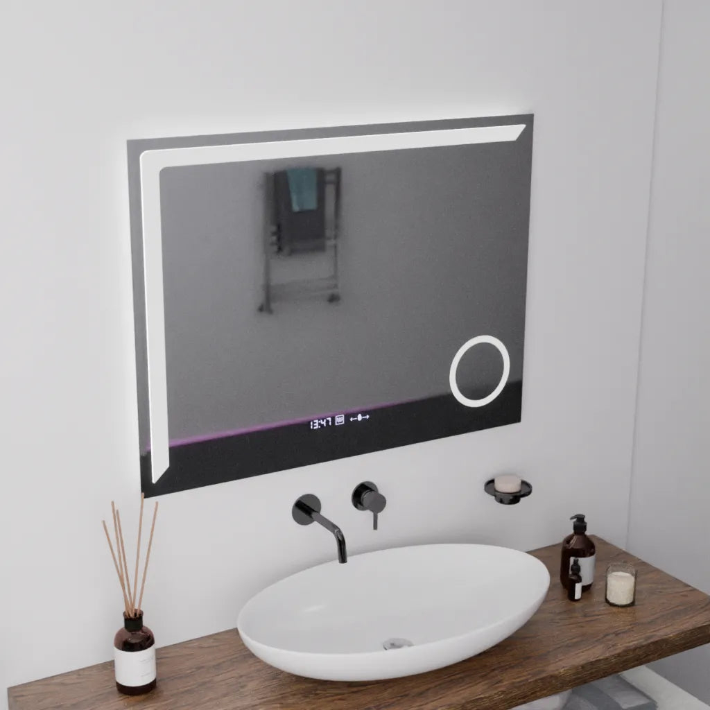 Oglinda LED Rectangulara, 80x60cm, Precision MotionGlow Marcello, Sistem Dezaburire, Ceas & Termometru, Lupa Cosmetica, Dimabila [1]