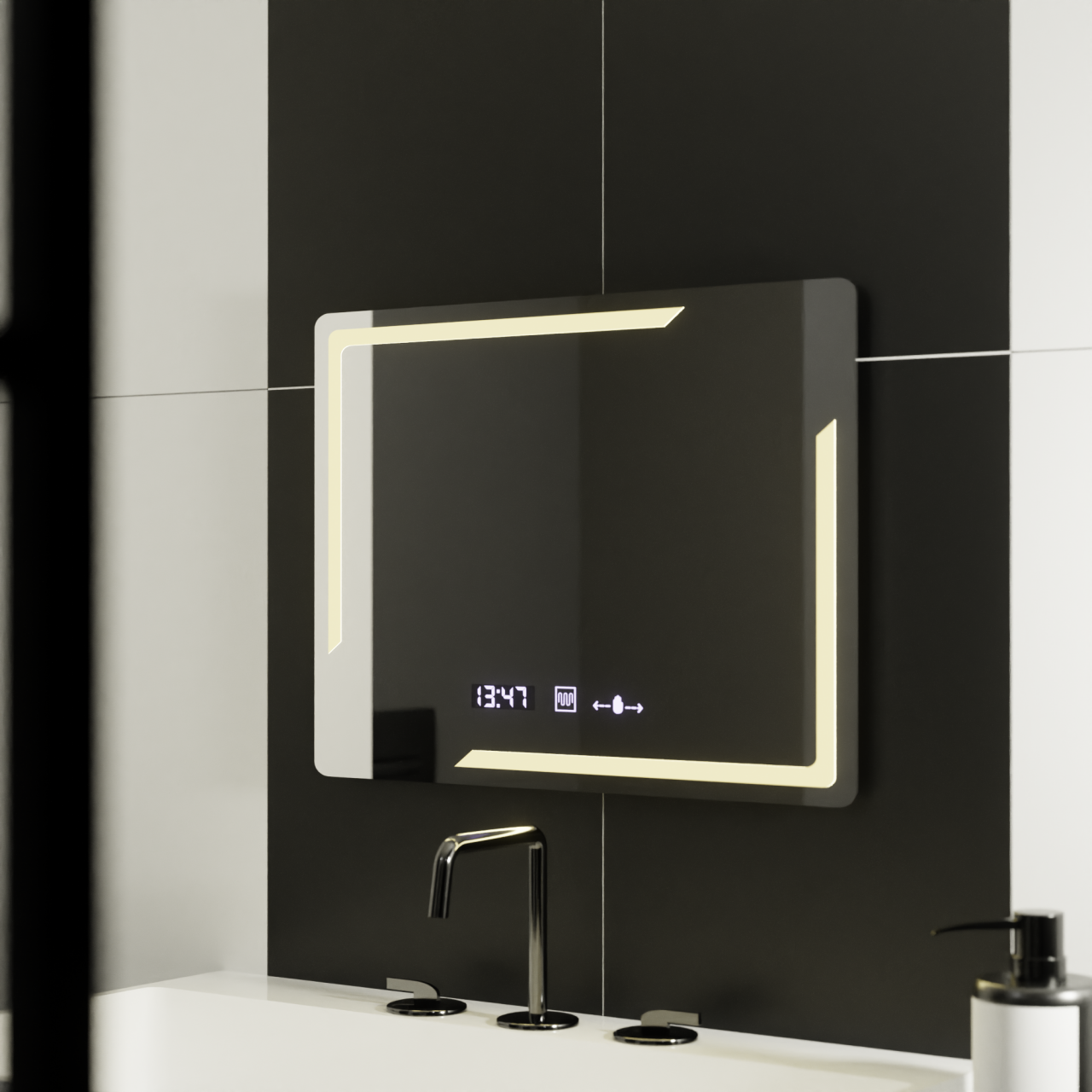 Oglinda LED Rectangulara, 80x60cm, Rayonnement MotionGlow Marcello, Sistem Dezaburire, Ceas & Termometru, Dimabila [3]