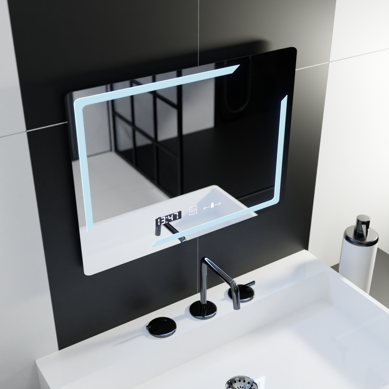 Oglinda LED Rectangulara, 80x60cm, Rayonnement MotionGlow Marcello, Sistem Dezaburire, Ceas & Termometru, Dimabila [4]