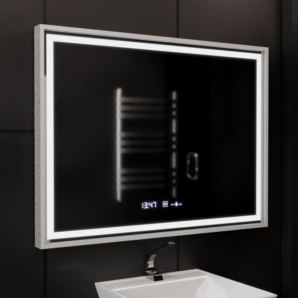 Oglinda LED Rectangulara, 80x60cm, Verite Imperial Silver Motion Glow Marcello, Sistem Dezaburire, Ceas & Termometru, Dimabila [1]