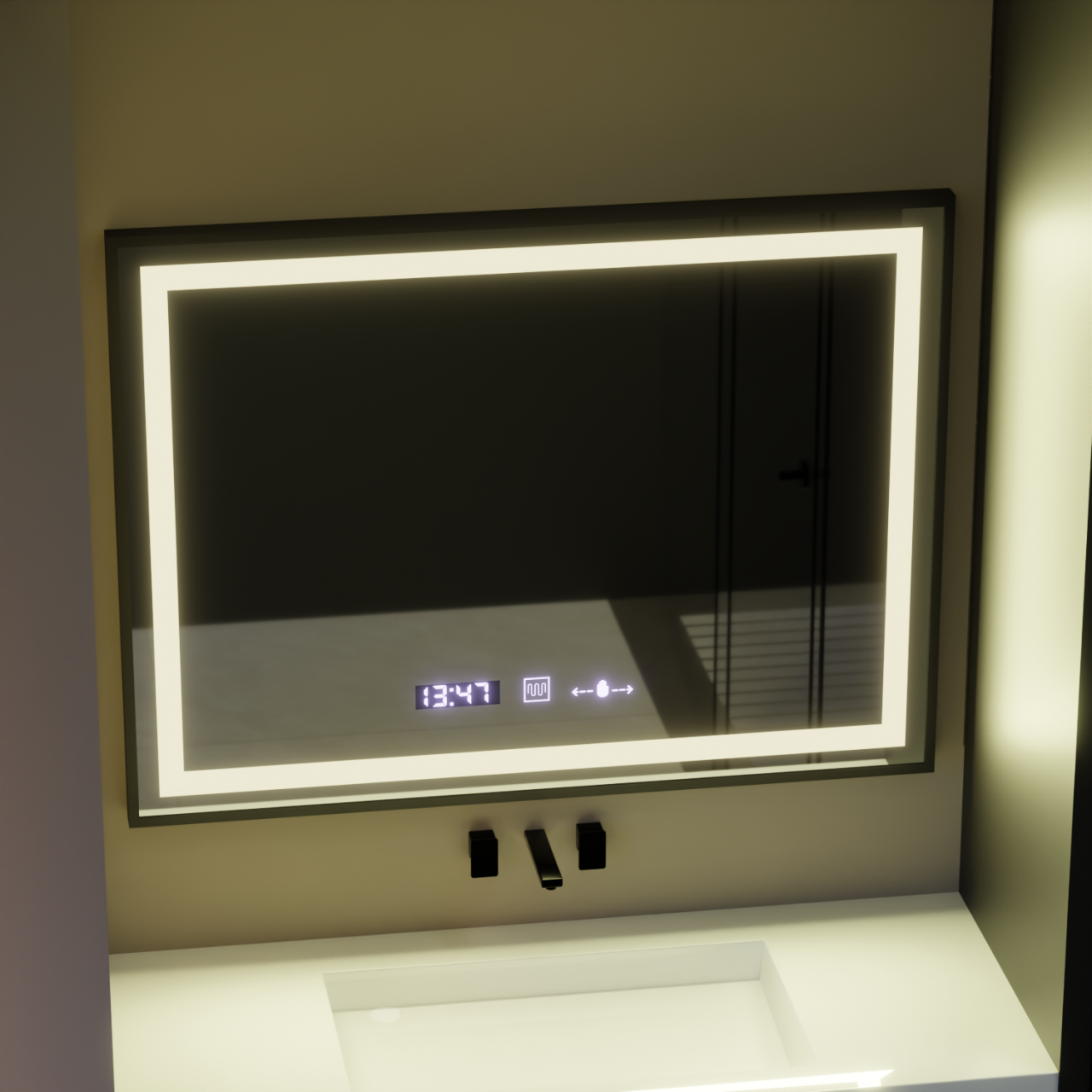 Oglinda LED Rectangulara, 80x60cm, Verite Majeste Noir Motion Glow Marcello, Sistem Dezaburire, Ceas & Termometru, Dimabila [3]