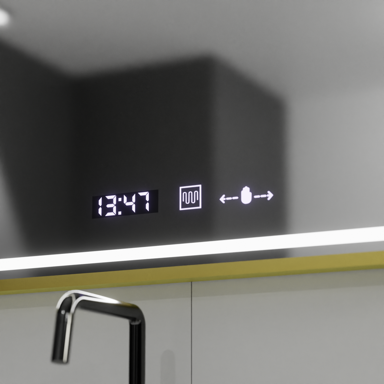 Oglinda LED Rectangulara, 80x60cm, Verite Royale Gold MotionGlow Marcello, Sistem Dezaburire, Ceas & Termometru, Dimabila [3]