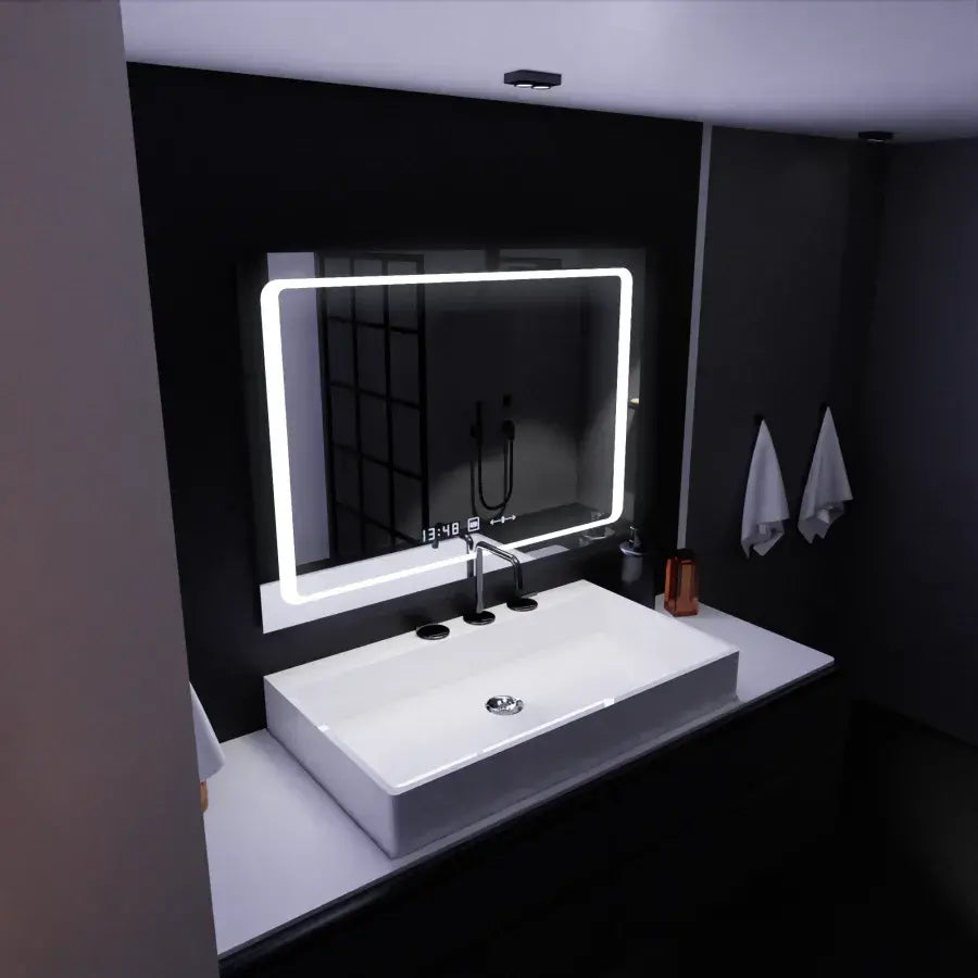 Oglinda LED Rectangulara, 90x60cm, Sole Senzor Marcello, Sistem Dezaburire, Ceas & Termometru, Dimabila [3]