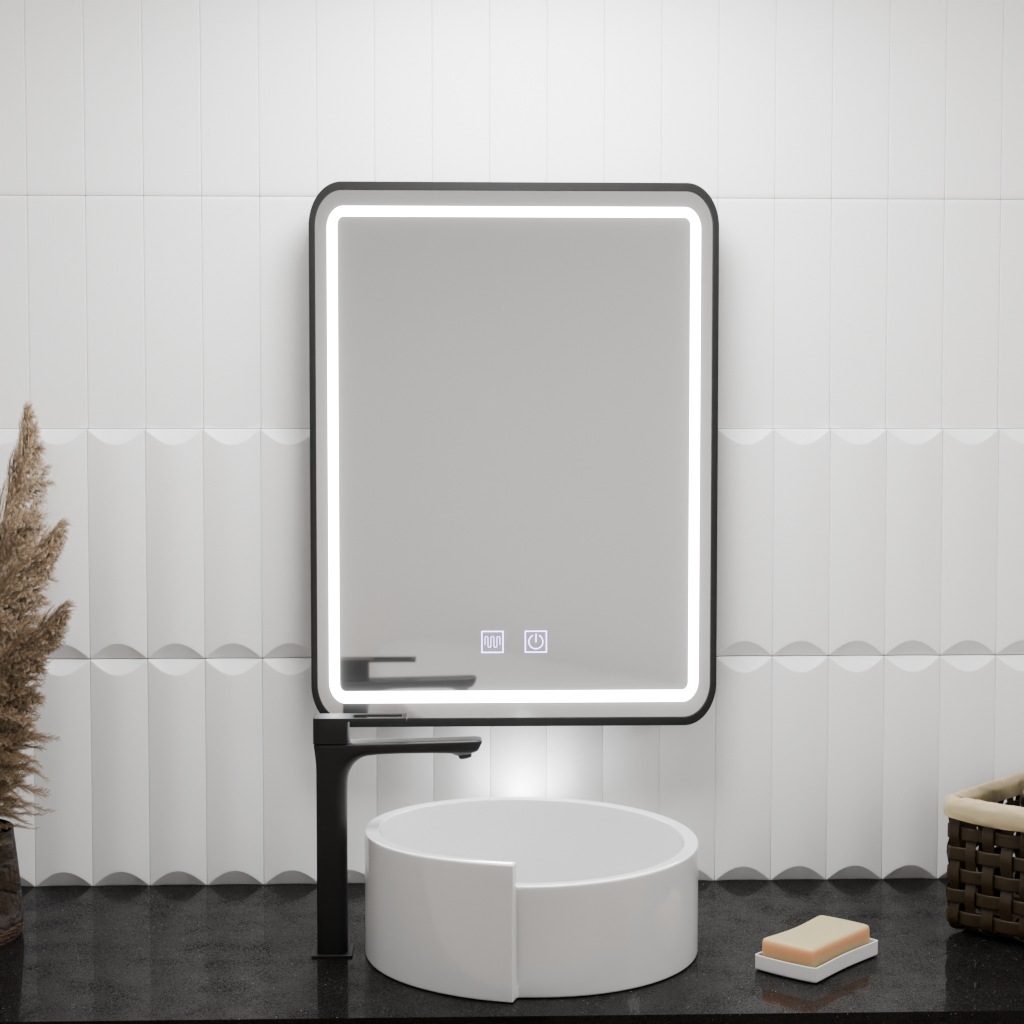 Oglinda LED Rectangulara 90x75cm Edge LUMINOUS Touch Sistem Dezaburire, Rama Neagra [1]