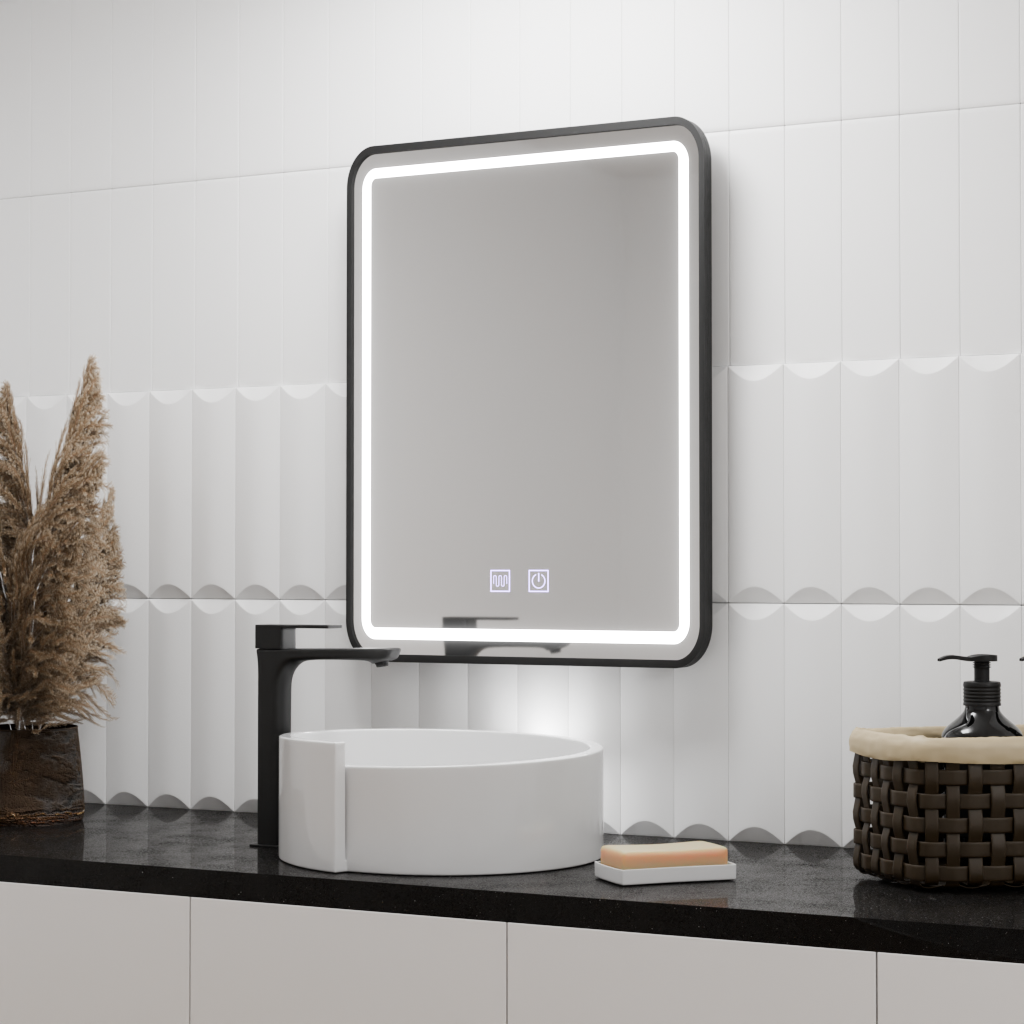 Oglinda LED Rectangulara 90x75cm Edge LUMINOUS Touch Sistem Dezaburire, Rama Neagra [4]