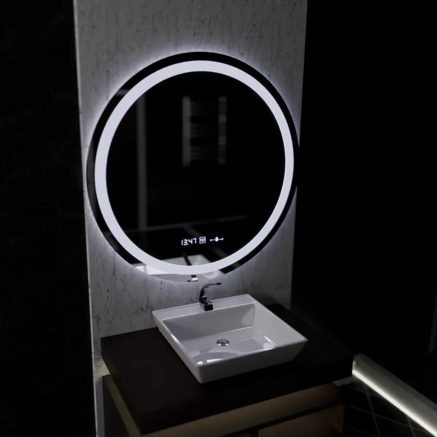 Oglinda LED Rotunda, 100cm, Celeste MotionGlow Marcello, Sistem Dezaburire, Ceas & Termometru, Dimabila [3]