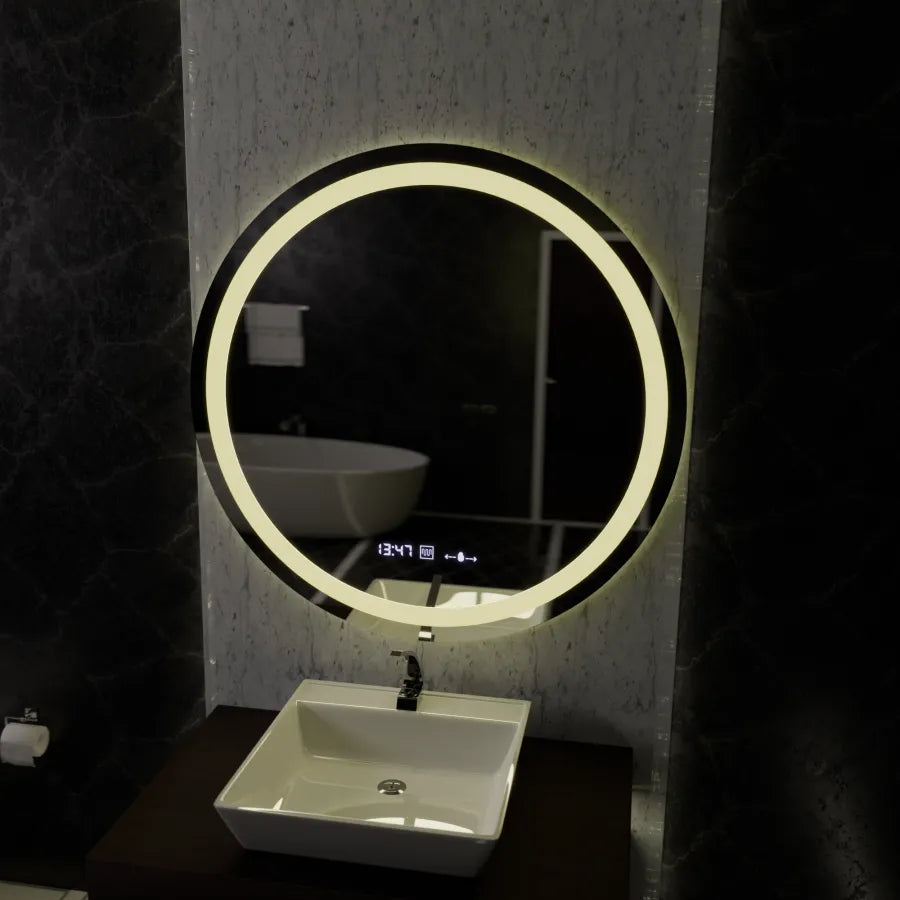Oglinda LED Rotunda, 100cm, Celeste MotionGlow Marcello, Sistem Dezaburire, Ceas & Termometru, Dimabila [4]