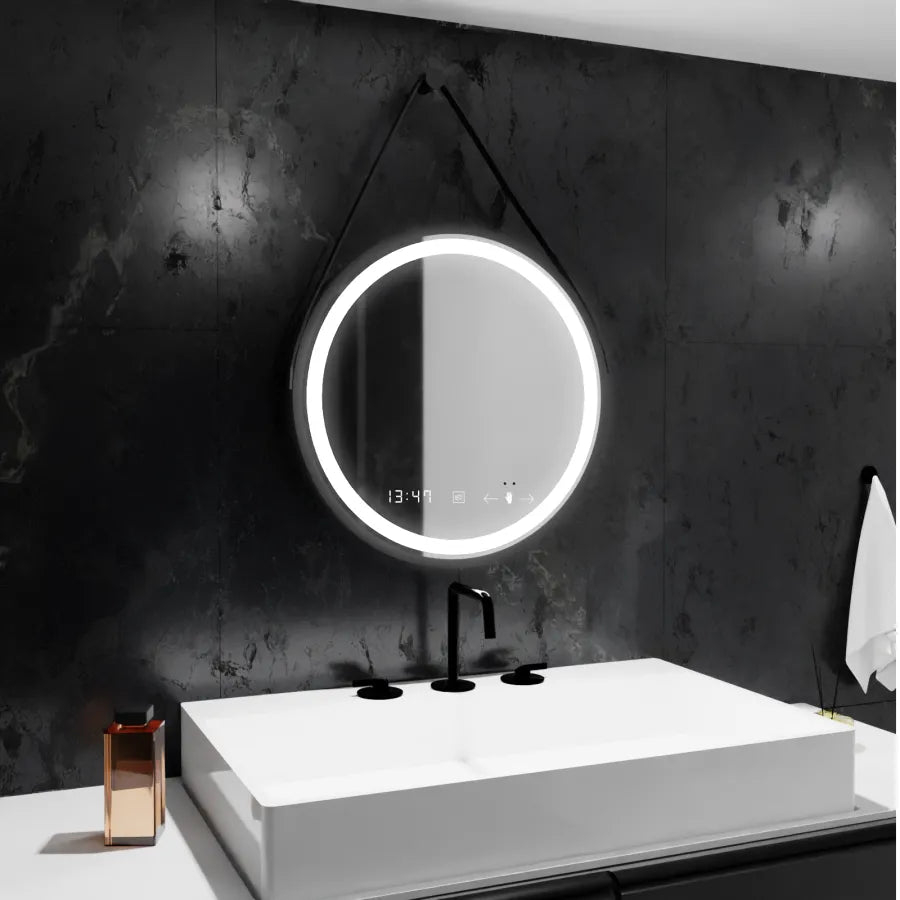 Oglinda LED Rotunda, 50cm, Celeste Majeste Noir Eleve MotionGlow Marcello, Sistem Dezaburire, Ceas & Termometru, Dimabila [1]
