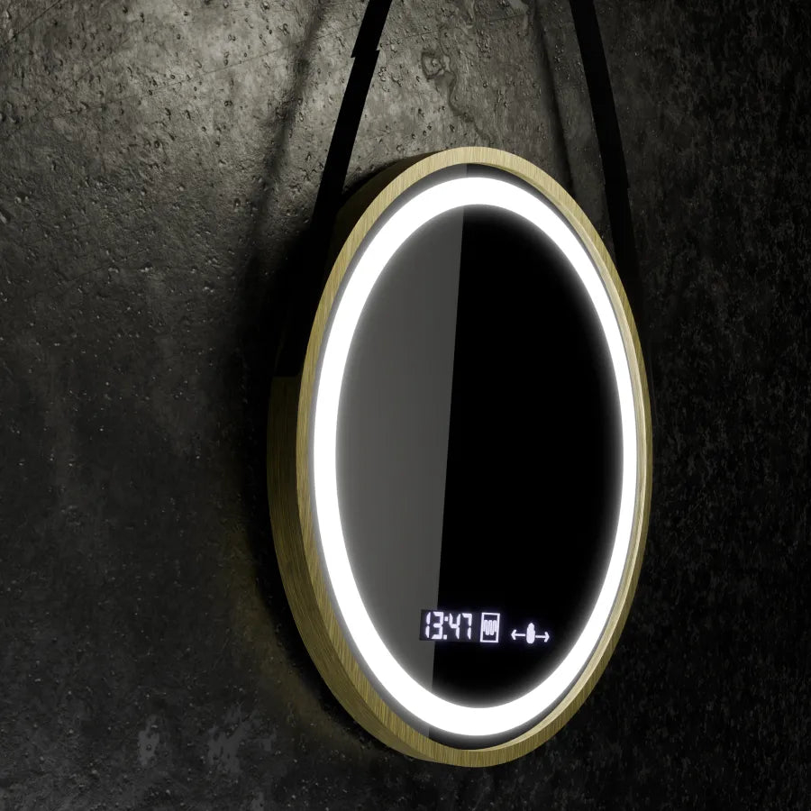 Oglinda LED Rotunda, 60cm, Celeste Royale Gold Eleve MotionGlow Marcello, Sistem Dezaburire, Ceas & Termometru, Dimabila, Curea Detasabila [2]