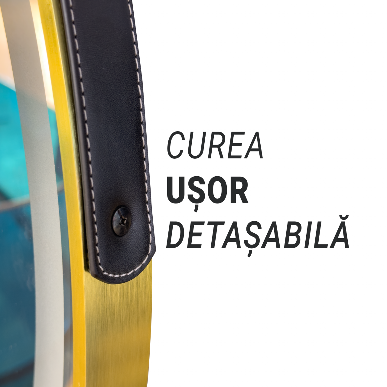 Oglinda LED Rotunda, 60cm, Celeste Royale Gold Eleve MotionGlow Marcello, Sistem Dezaburire, Ceas & Termometru, Dimabila, Curea Detasabila [4]