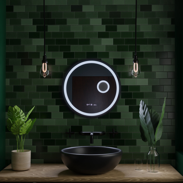 Oglinda LED rotunda 60cm cu senzor, lupa cosmetica, ceas, termometru si lumina reglabila [11]