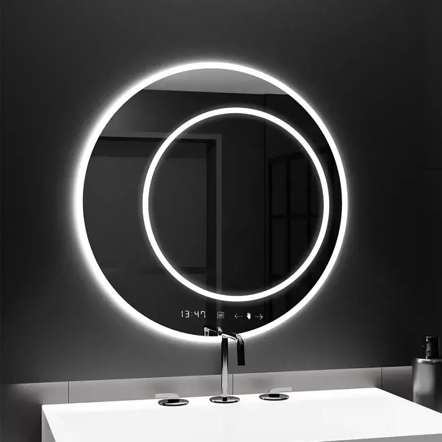 Oglinda LED Rotunda, 60cm, July Touch Marcello, Sistem Dezaburire, Ceas & Termometru, Dimabila [1]