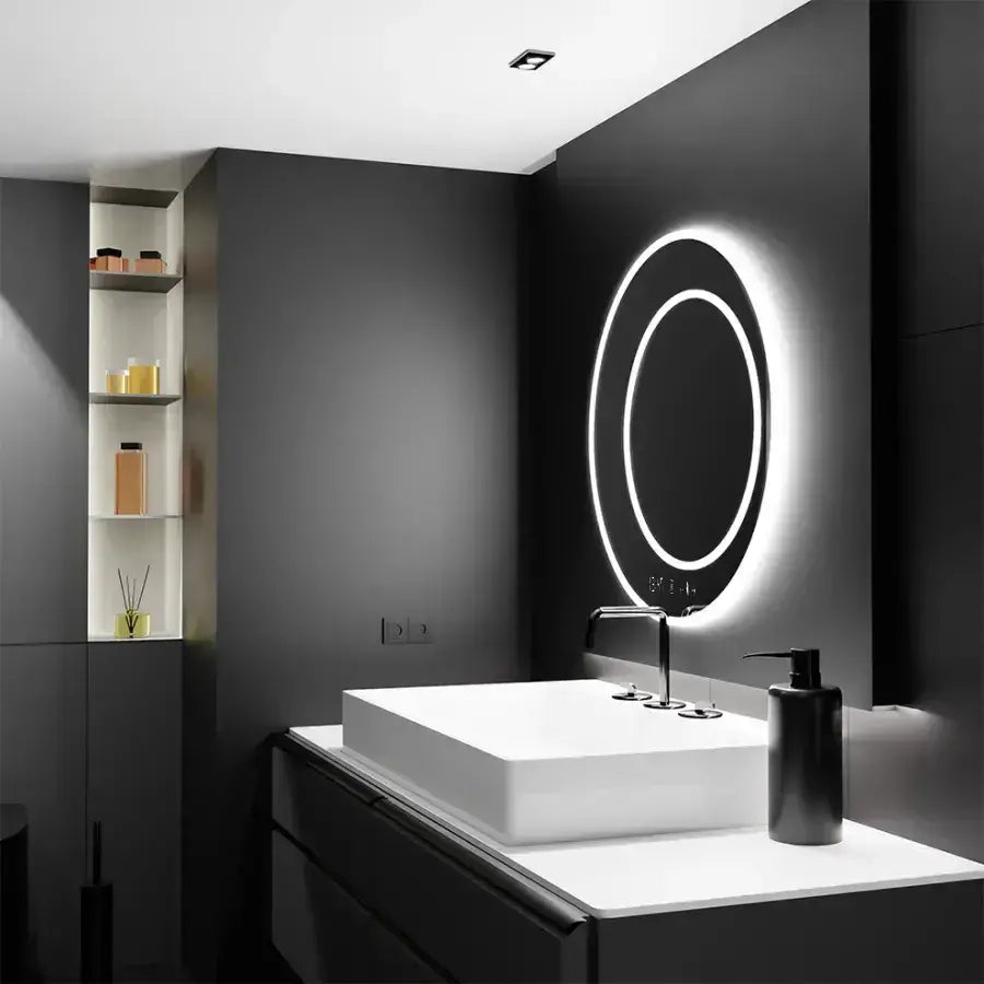 Oglinda LED Rotunda, 60cm, July Touch Marcello, Sistem Dezaburire, Ceas & Termometru, Dimabila [2]