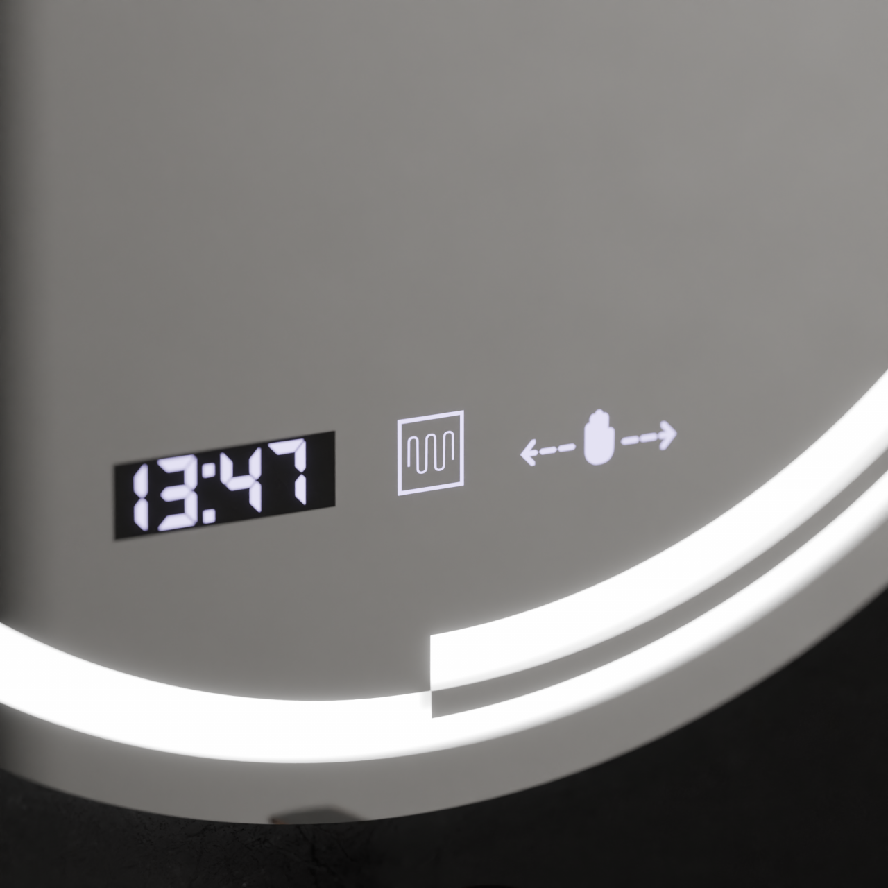 Oglinda LED Rotunda, 60cm, Senzor MotionGlow Consuel Marcello, Sistem Dezaburire, Ceas & Termometru, Dimabila [2]