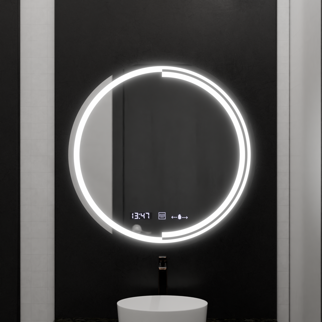 Oglinda LED Rotunda, 60cm, Senzor MotionGlow Consuel Marcello, Sistem Dezaburire, Ceas & Termometru, Dimabila [3]