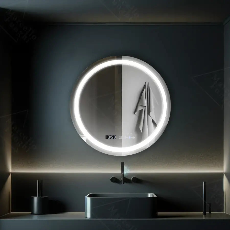 Oglinda LED Rotunda, 70cm, Celeste MotionGlow Marcello, Sistem Dezaburire, Ceas & Termometru, Dimabila [3]