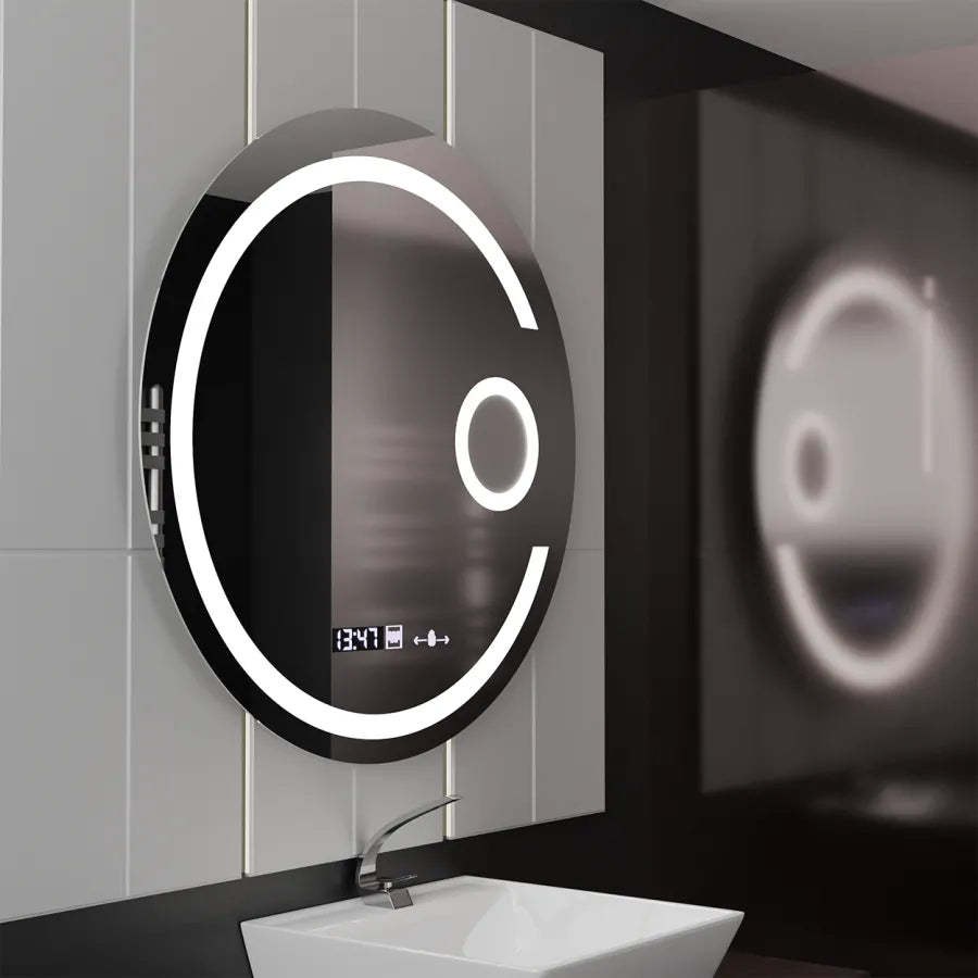 Oglinda LED Rotunda, 70cm, Visio MotionGlow Marcello, Sistem Dezaburire, Ceas & Termometru, Lupa Cosmetica, Dimabila [1]