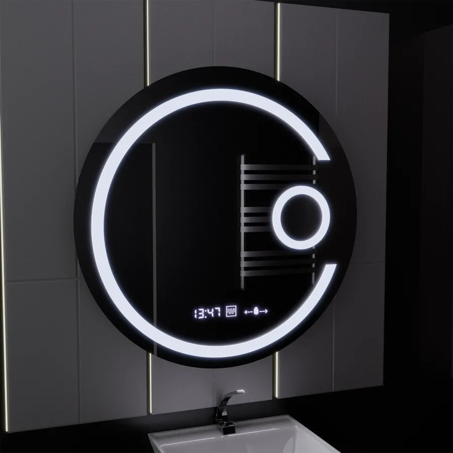 Oglinda LED Rotunda, 70cm, Visio MotionGlow Marcello, Sistem Dezaburire, Ceas & Termometru, Lupa Cosmetica, Dimabila [2]