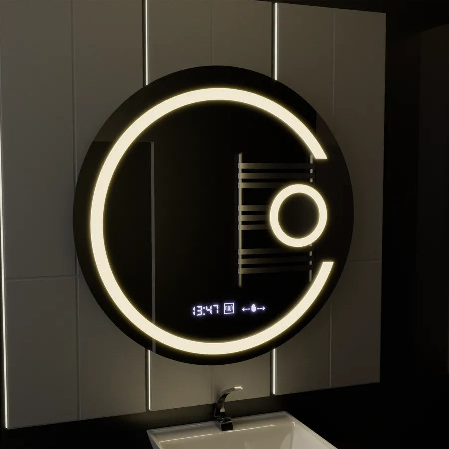 Oglinda LED Rotunda, 70cm, Visio MotionGlow Marcello, Sistem Dezaburire, Ceas & Termometru, Lupa Cosmetica, Dimabila [4]