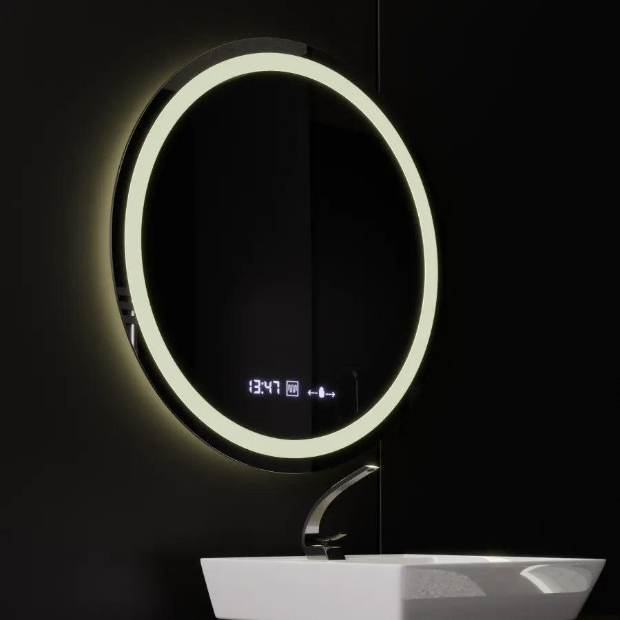 Oglinda LED Rotunda, 80cm, Celeste MotionGlow Marcello, Sistem Dezaburire, Ceas & Termometru, Dimabila [4]