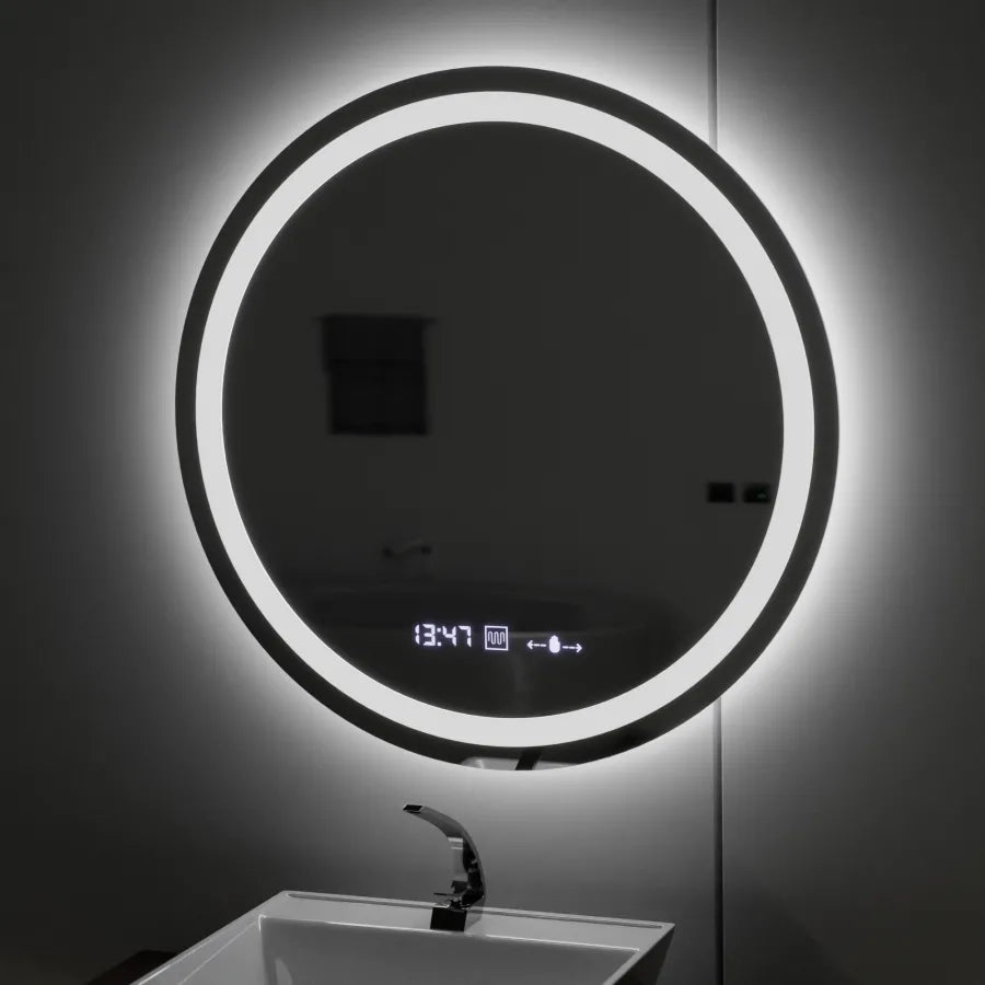 Oglinda LED Rotunda, 80cm, Celeste MotionGlow Marcello, Sistem Dezaburire, Ceas & Termometru, Dimabila [1]