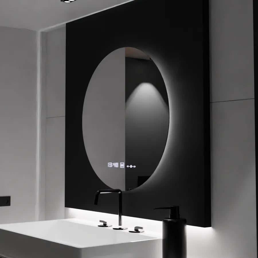 Oglinda LED Rotunda, 80cm, Serenite MotionGlow Marcello, Sistem Dezaburire, Ceas & Termometru, Dimabila [1]