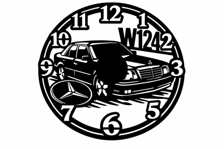 Ceasuri deco si personalizate - Ceas Mercedes W124 Retro din Lemn Taiat Laser – Decor Vintage pentru Pasionatii Mercedes