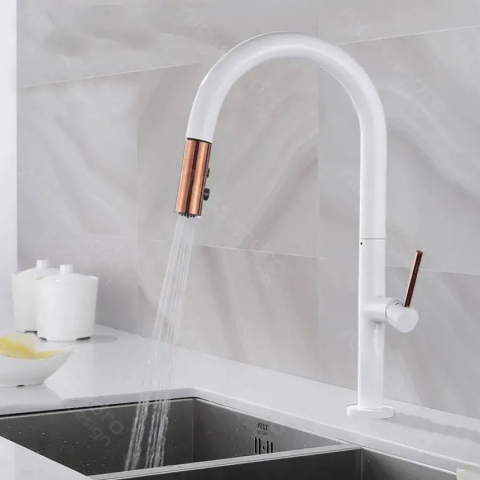 Baterii Sanitare - Baterie Bucatarie cu Dus Extractibil, Alama Sanitara, Alb, CF/1035/A