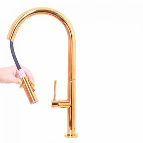 Baterie Bucatarie cu Dus Extractibil, Alama Sanitara, Auriu, CF2043 [2]