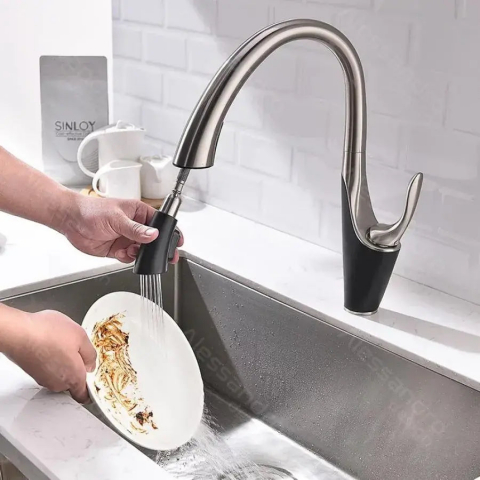 Baterie Bucatarie cu Dus Extractibil, Alama Sanitara, Crom, W058 [2]