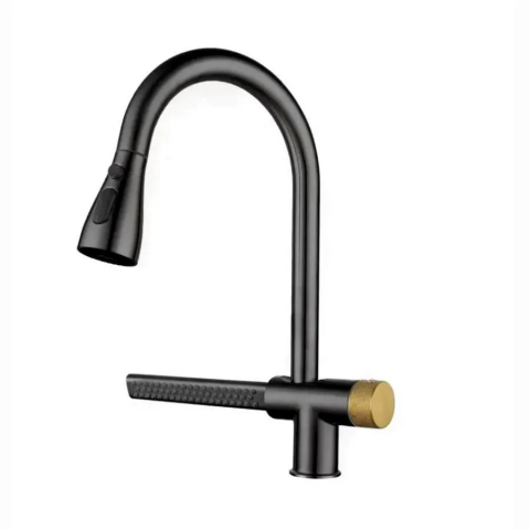 Baterii Sanitare - Baterie Bucatarie cu Dus Extractibil Inox Negru Cu Functie Cascada YB1500H