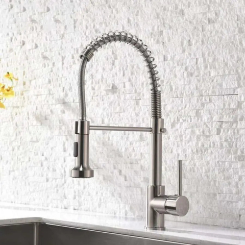 Baterii de Bucatarie - Baterie Bucatarie cu Dus Extractibil, Inox si Alama Crom, YD/101