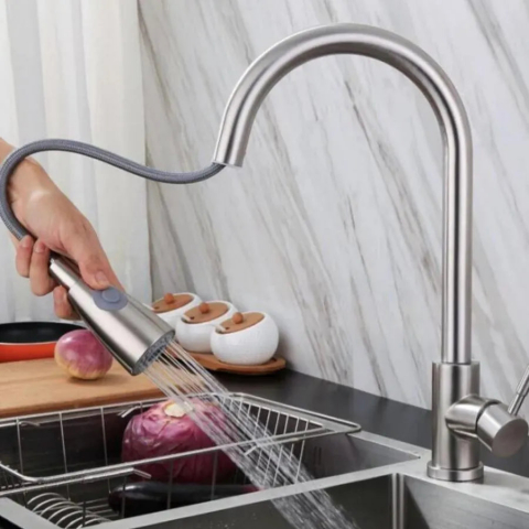 Baterie Bucatarie cu Dus Extractibil, Inox SUS304, Satinat, CF017 [1]