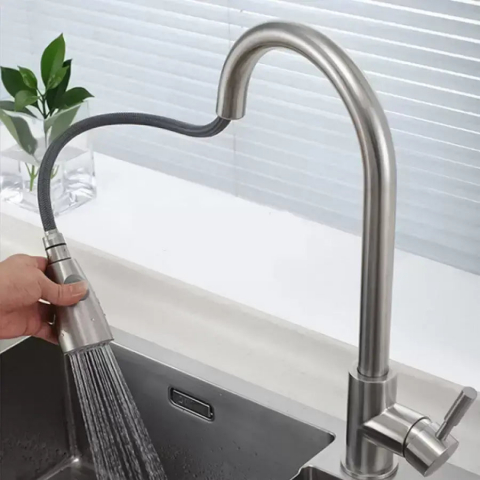 Baterie Bucatarie cu Dus Extractibil, Monocomanda, Inox, Pivotanta [3]