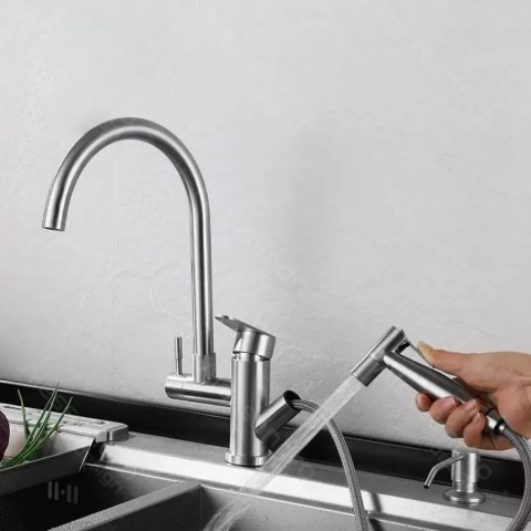 Baterii Sanitare - Baterie Bucatarie cu Dus Extractibil, Inox SUS304, Satinat, CF034