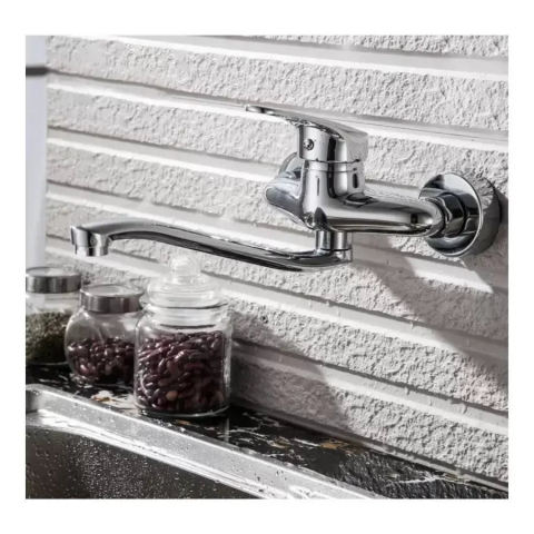 Baterii de Bucatarie - Baterie bucatarie perete cu pipa rotativa, monocomanda, aliaj crom lucios