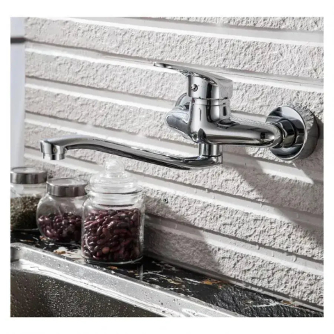Baterie bucătărie de perete, pipă pivotantă 18 cm, cartuș ceramic, crom [1]