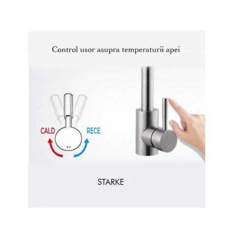Baterie bucătărie monocomandă din inox satinat, pipă pivotantă, cartuș ceramic, kit montaj inclus [1]