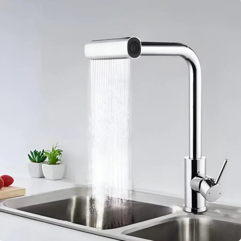 Baterii de Baie - Baterie Lavoar Cartus Ceramic Pipa Rotativa Crom Lucios Racorduri Incluse EC03