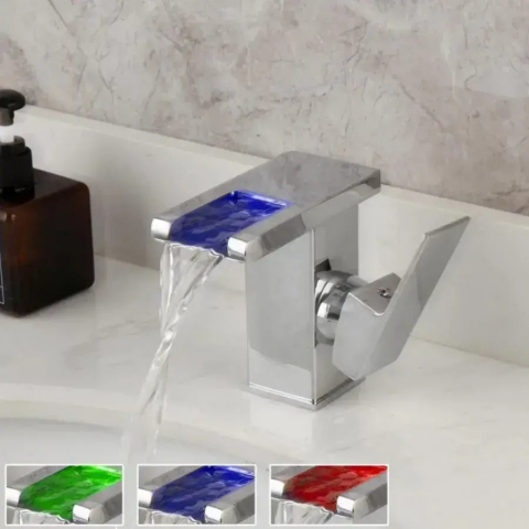 Baterii Sanitare - Baterie Lavoar, Crom, Lumina RGB, Schimbare de culoare in functie de temperatura apei, OD3014